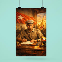 Aung San at Burmese independence desk poster 6