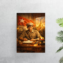 Aung San at Burmese independence desk poster 7