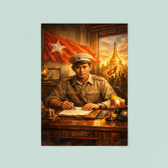 Aung San at Burmese independence desk poster 8