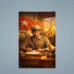 Aung San at Burmese independence desk poster 9