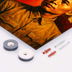 Aung San before Burma's freedom flag metal print mockup