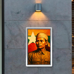 Aung San before Burma's freedom flag poster 2