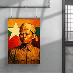 Aung San before Burma's freedom flag poster 4