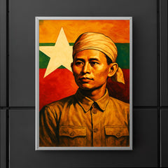 Aung San before Burma's freedom flag poster 5