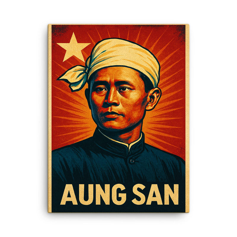 Aung San canvas print on a plain backdrop in size 18