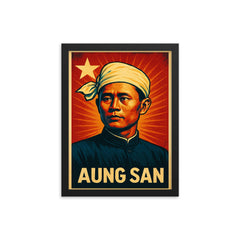 Aung San framed print on a plain backdrop in size 12"x16".