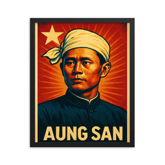 Aung San framed print on a plain backdrop in size 16"x20".