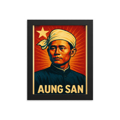 Aung San framed print on a plain backdrop in size 8"x10".