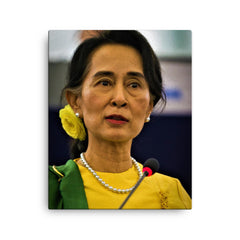 Aung San Suu Kyi canvas print on a plain backdrop in size 16"x20".