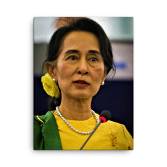 Aung San Suu Kyi canvas print on a plain backdrop in size 18"x24".