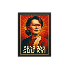 Aung San Suu Kyi framed print on a plain backdrop in size 12"x16".