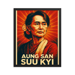 Aung San Suu Kyi framed print on a plain backdrop in size 16"x20".