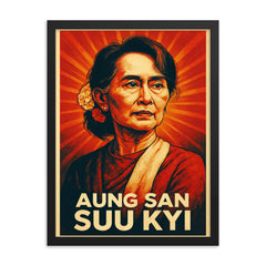 Aung San Suu Kyi framed print on a plain backdrop in size 18"x24".
