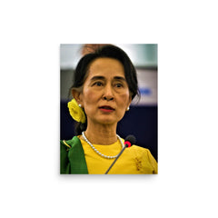 Aung San Suu Kyi poster on a plain backdrop in size 12"x16".