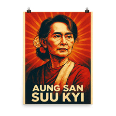 Aung San Suu Kyi poster on a plain backdrop in size 8"x10".
