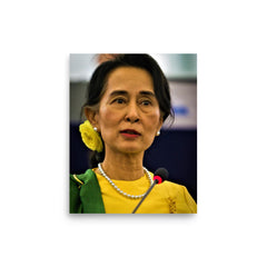 Aung San Suu Kyi poster on a plain backdrop in size 8"x10".