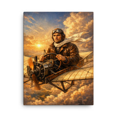 Aurel Vlaicu above early monoplane wings canvas print on a plain backdrop in size 18"x24".