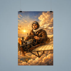 Aurel Vlaicu above early monoplane wings poster 9