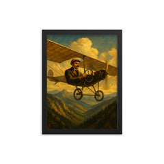 Aurel Vlaicu over the Carpathians in monoplane framed print on a plain backdrop in size 12"x16".