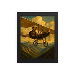 Aurel Vlaicu over the Carpathians in monoplane framed print on a plain backdrop in size 8"x10".