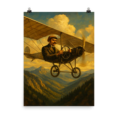 Aurel Vlaicu over the Carpathians in monoplane poster on a plain backdrop in size 8"x10".