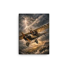 Aurel Vlaicu with fragile monoplane against storm canvas print on a plain backdrop in size 12"x16".