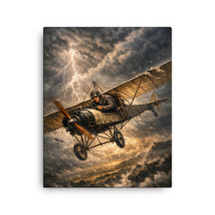 Aurel Vlaicu with fragile monoplane against storm canvas print on a plain backdrop in size 16"x20".