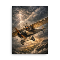 Aurel Vlaicu with fragile monoplane against storm canvas print on a plain backdrop in size 18"x24".