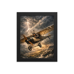 Aurel Vlaicu with fragile monoplane against storm framed print on a plain backdrop in size 8"x10".