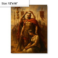 Aurelian crowned after defeating Zenobia beneath desert standards metal print on a plain backdrop in size 12"x16".