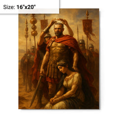 Aurelian crowned after defeating Zenobia beneath desert standards metal print on a plain backdrop in size 16"x20".