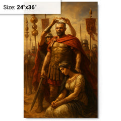 Aurelian crowned after defeating Zenobia beneath desert standards metal print on a plain backdrop in size 24"x36".