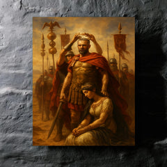 Aurelian crowned after defeating Zenobia beneath desert standards metal print mockup