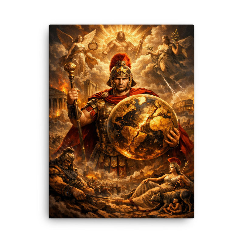 Aurelian restoring the world medallic portrait canvas print on a plain backdrop in size 18