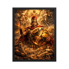 Aurelian restoring the world medallic portrait framed print on a plain backdrop in size 16"x20".