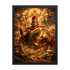 Aurelian restoring the world medallic portrait framed print on a plain backdrop in size 18"x24".