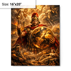 Aurelian restoring the world medallic portrait metal print on a plain backdrop in size 16"x20".
