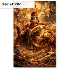 Aurelian restoring the world medallic portrait metal print on a plain backdrop in size 24"x36".