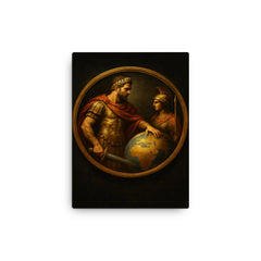 Aurelian restoring the world medallion scene canvas print on a plain backdrop in size 12"x16".