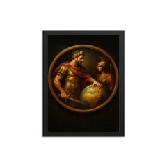 Aurelian restoring the world medallion scene framed print on a plain backdrop in size 12"x16".