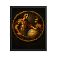 Aurelian restoring the world medallion scene framed print on a plain backdrop in size 16"x20".