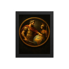 Aurelian restoring the world medallion scene framed print on a plain backdrop in size 8"x10".