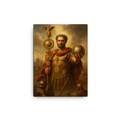 Aurelian restoring the world Roman battlefield standard canvas print on a plain backdrop in size 12"x16".