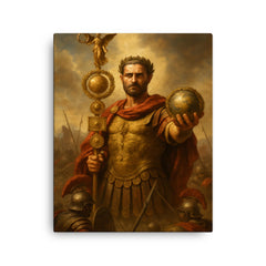 Aurelian restoring the world Roman battlefield standard canvas print on a plain backdrop in size 16"x20".