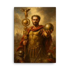 Aurelian restoring the world Roman battlefield standard canvas print on a plain backdrop in size 18"x24".