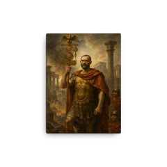 Aurelian restoring the world with legion standard canvas print on a plain backdrop in size 12"x16".