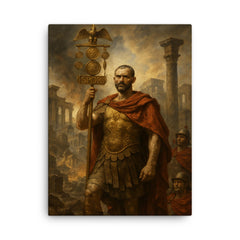 Aurelian restoring the world with legion standard canvas print on a plain backdrop in size 18"x24".