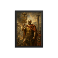 Aurelian restoring the world with legion standard framed print on a plain backdrop in size 12"x16".