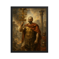 Aurelian restoring the world with legion standard framed print on a plain backdrop in size 16"x20".