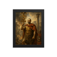 Aurelian restoring the world with legion standard framed print on a plain backdrop in size 8"x10".